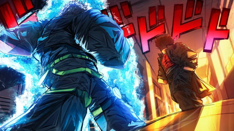 Official Morioh High artwork showing characters with blue and orange energy